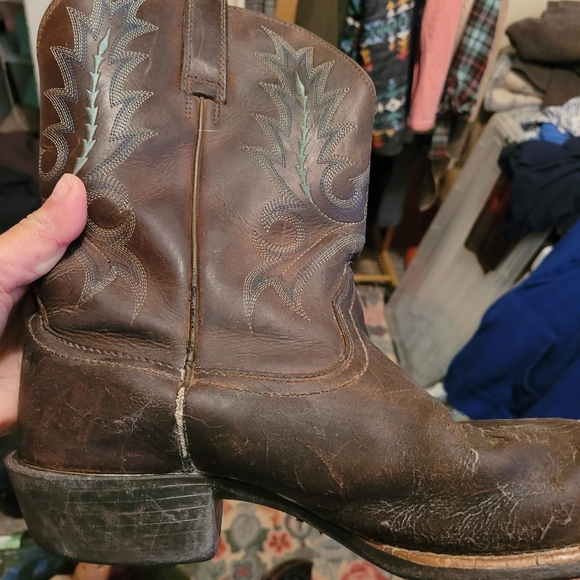 Ariat 9.5 Sport Outfitter Distressed Brown Western Cowboy Boots Blue Stitching - Picture 8 of 10